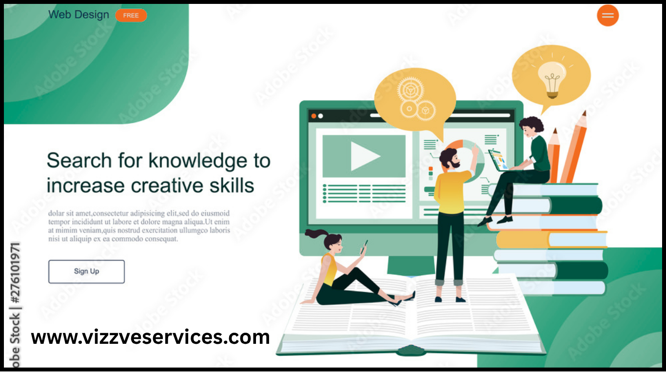 Flat illustration showing a modern landing page layout with CTA button, headline, and image, in #205f5d color scheme